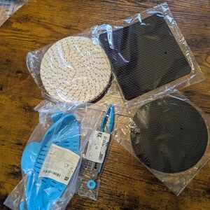 Kitchen Essentials Set with Blue Strainer and Black Mats